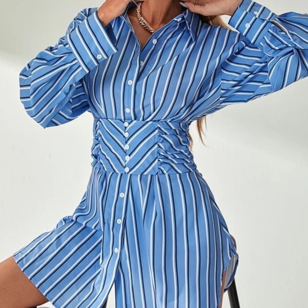 Zara NWT striped button down mini dress XS